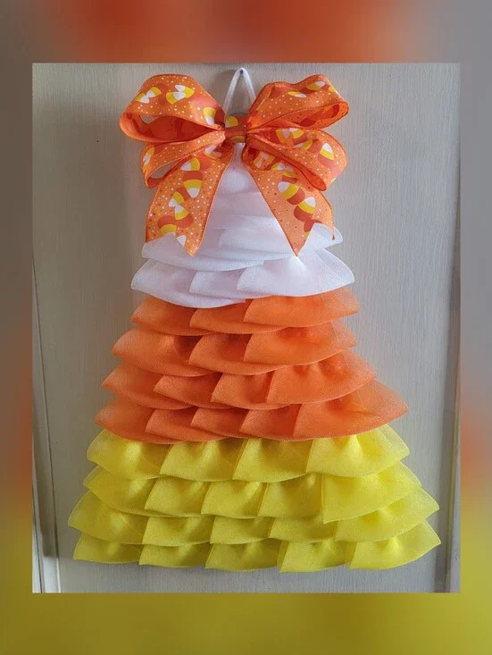 Candy Corn Ruffle Door Hanger Wreath