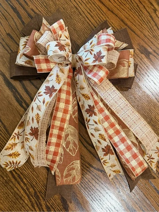 Autumn Harvest Ribbon Bow Accent - Brown & Orange