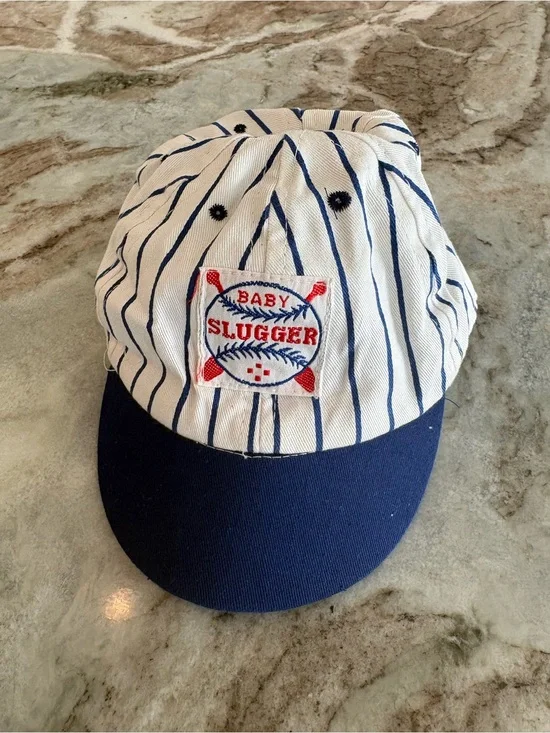 Vintage Baby Slugger Baseball Cap Soft 0-24 Months White Blue Sports Hat