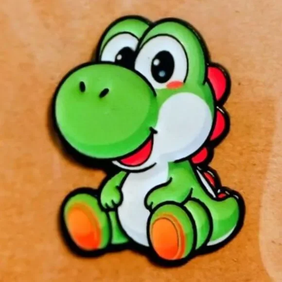 Cute Baby Yoshi Sitting Dinosaur Enamel Pin - Video Game Collectible Accessory