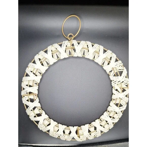 Cream and Brass Braided Holiday Wreath - Decorative Wall Accent