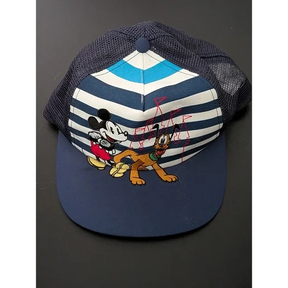 Walt Disney World Disney Parks Mickey + Pluto Snapback Hat Striped Youth Kids OS