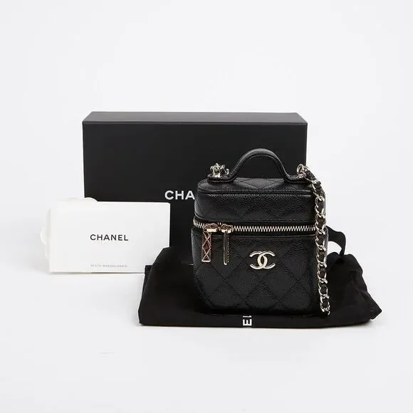 Handle Mini Vanity Chain Caviar Mini Bag Black Gold Hardware