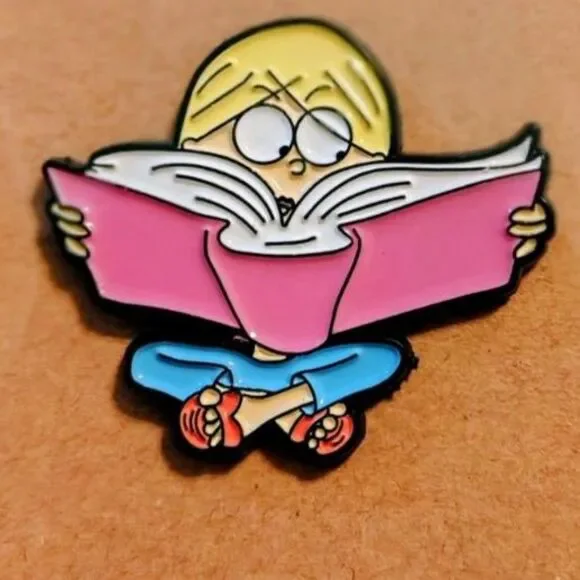 Lizzie McGuire Blonde Cartoon Girl Reading Book Enamel Pin - Nostalgic Accessory