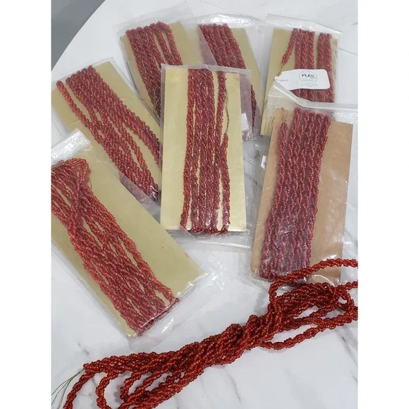 8 Packages Beaded Christmas Garland Red Miniature MADE IN INDIA Vintage‎ Crafts