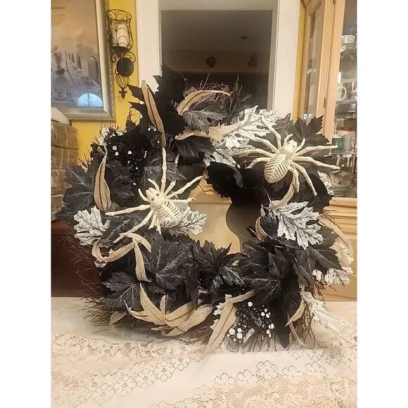 Halloween Gothic Black Floral And Spiders  Twig Vine Wraeth 24