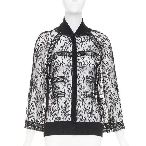 Chanel sheer lace button evening blouse