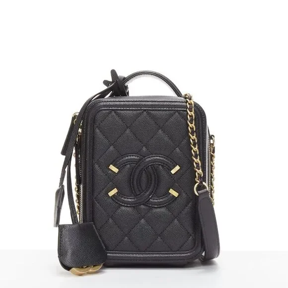 Chanel N/S Vanity Vertical filigree gold CC logo bag