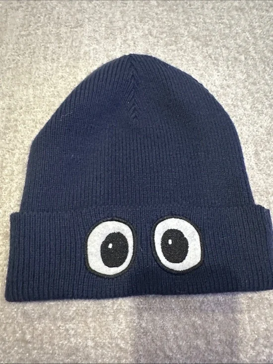 Kids Navy Beanie Hat with Playful Eyes