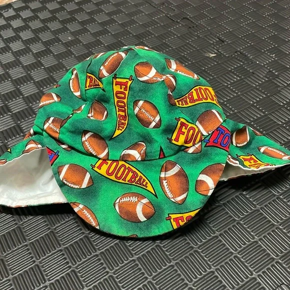 Toddler football themed sun hat with side panels to protect ears