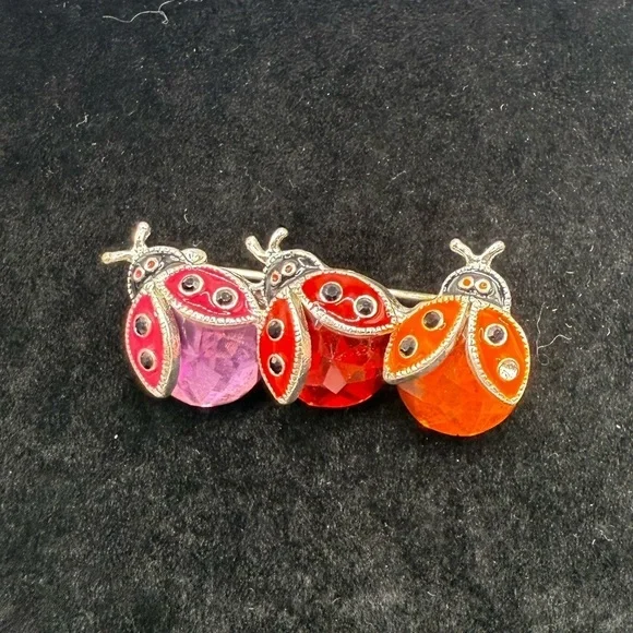 Vintage Tanya Creations Ladybug Brooch 1980s Colorful Crystal Pin