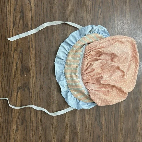 Vintage‎ 70s Toddler Prairie Bonnet Child Peach Calico Ruffle Brim Cottagecore