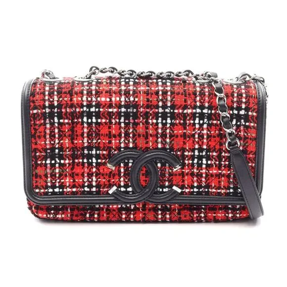 Chanel CC Filigree Fabric Leather Shoulder Bag