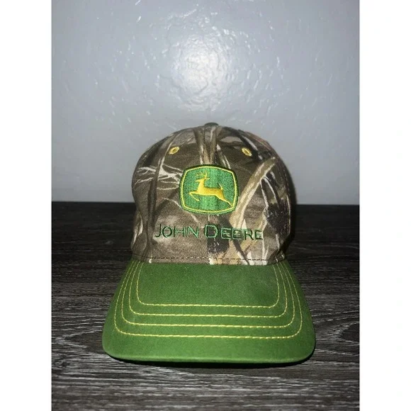 John Deere Youth Camouflage Hat Kids‎ Cap Woodlands Pattern Green Bill