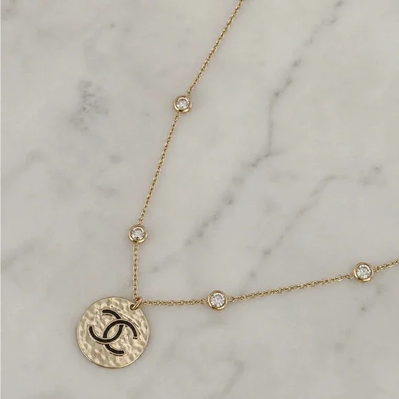 Authentic Chanel Medallion Necklace with Crystal Chain