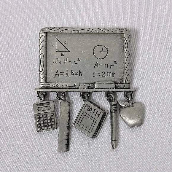 💫 Vintage JJ Jonette Jewelry Silver Chalkboard Brooch Math Teacher Inspired