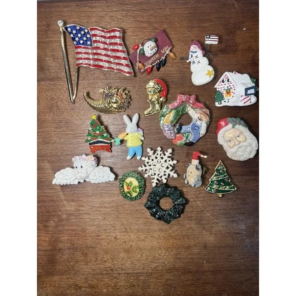 Vtg Holiday Brooch Lot Handmade Folk Easter Christmas 4th Quirky Seasonal