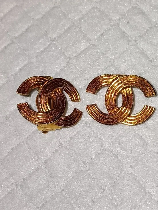 Chanel CC Rose Gold Tone Logo Clip Earrings