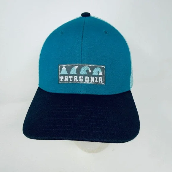 Patagonia‎ Kids Trucker Hat Teal Navy Blue Mountain Wave Patch Snapback Cap