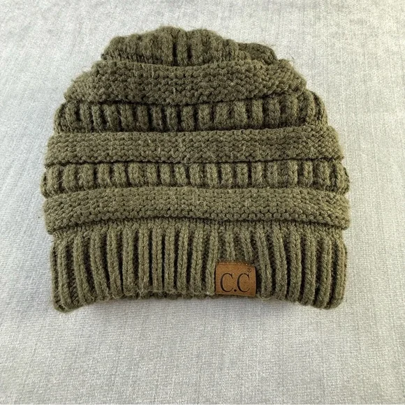 C.C Kids Beanie Olive Green Knit‎ Winter Hat Acrylic Ribbed RN 88320