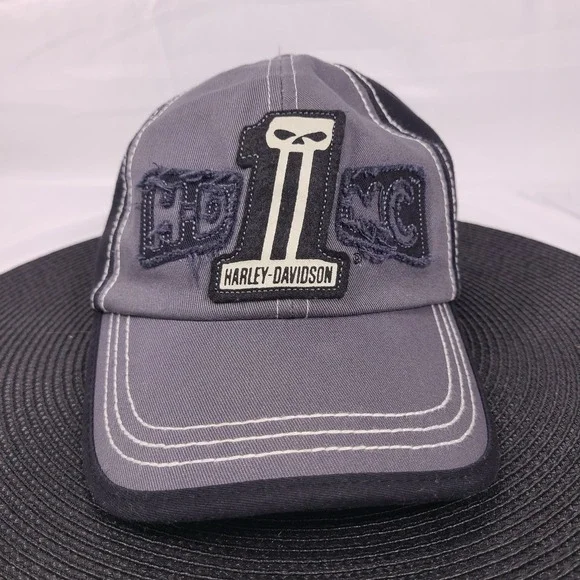 Harley-Davidson Motorcycles Gray One Size Hat #1 Skull Graphic 100% Cotton