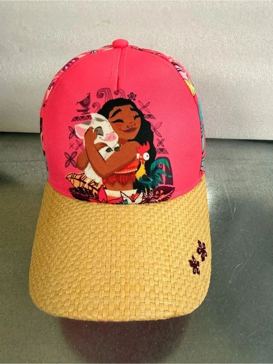 Disney Pink Moana Print Straw-Brim Hat