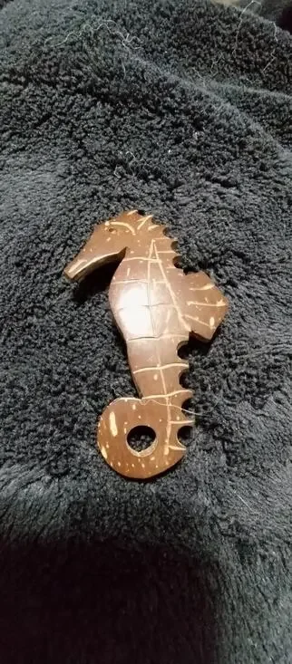 Vintage Hand Carved Seahorse Brooch Wooden Coastal Nautical Ocean Folk Art Pin