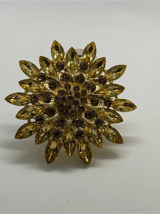 Gold Crystal Floral Statement Ring - Women's Fashion Jewelry
