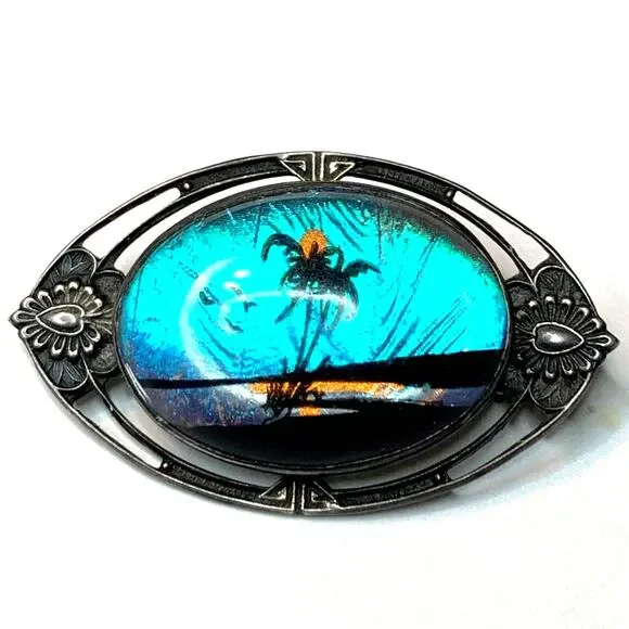 Vintage Hoffman Sterling Art Deco Tropical‎ Sunset Brooch Butterfly Wings