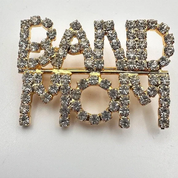 Vintage Y2K Band Mom Gold Tone Rhinestone Brooch Pin‎ Women's Classic Jewelry