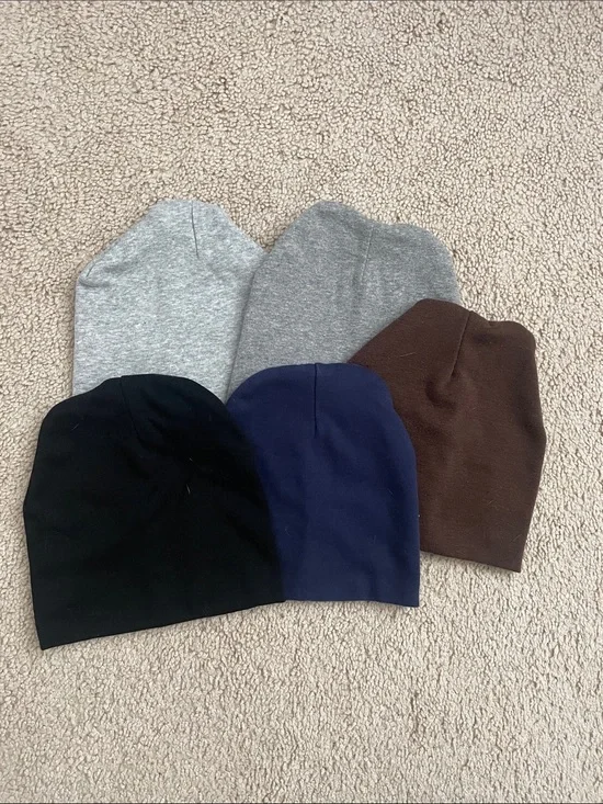 Five-Pack Cotton Slouchy Beanie Set in Black, Navy, Gray, Brown