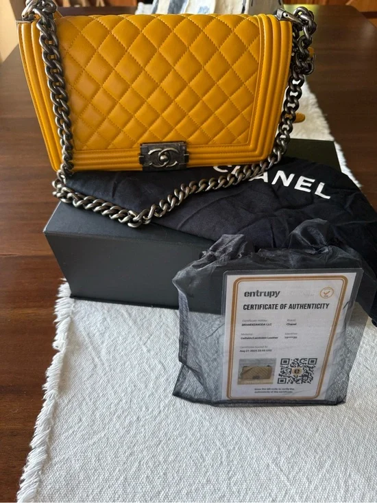 🔥Last weekend in closet🔥CHANEL Quilted Boy Shoulder Bag in Mustard