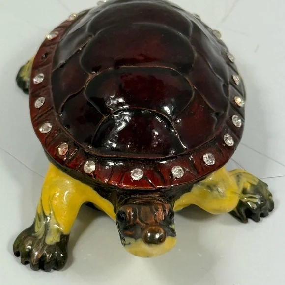 Yellow‎ and Dark Red Turtle Trinket Box with Rhinestone Accents