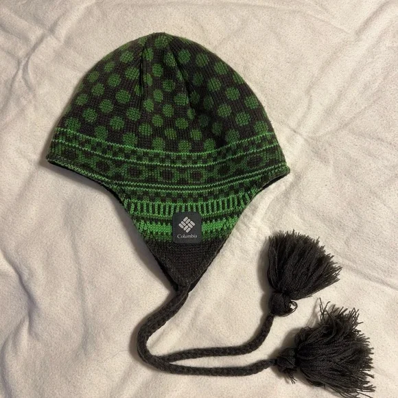 Columbia Green‎ and Black Knit Hat with Earflaps