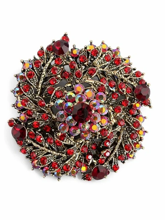Vintage Red Crystal Floral Brooch