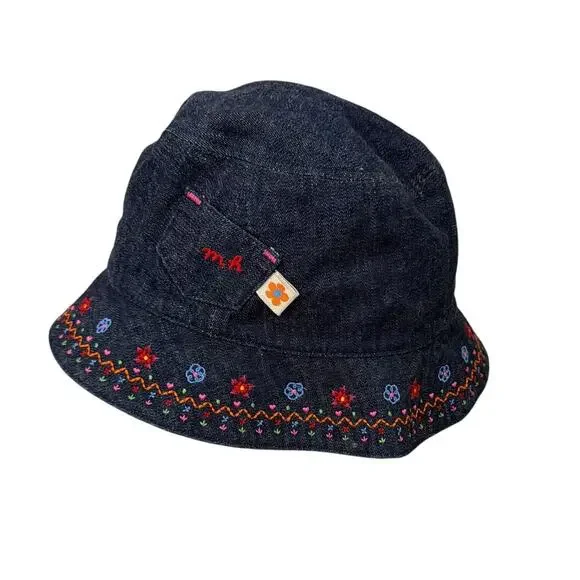 Miki House Made in Japan Denim Bucket Hat Embroidered Size 56 US Kids 5