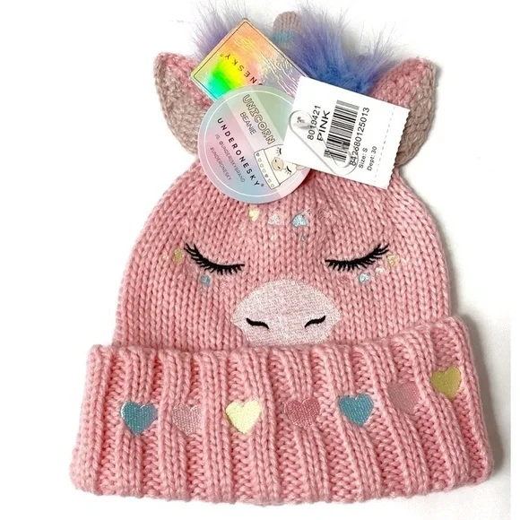 Under One Sky pink unicorn beanie hat NWT