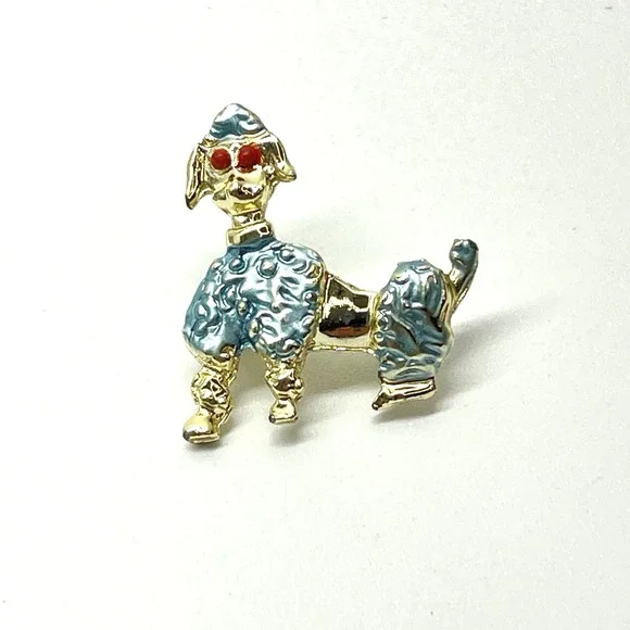 Vintage Likely 1950s Poodle Gold Tone Jewelry‎ Whimsical Enameled Dog Pin Brooch