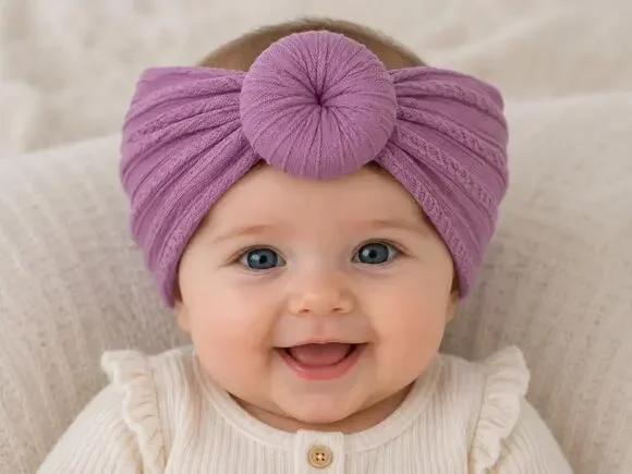 2 Baby Toddler Knit Donut Headwrap Headbands Ivory Pink Stretch