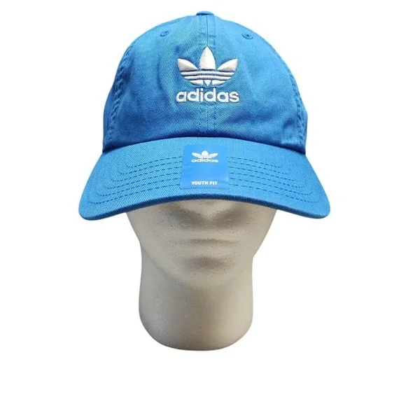 adidas Baseball Cap Youth Blue‎ 100% Cotton Relaxed Fit Adjustable Strapback Hat