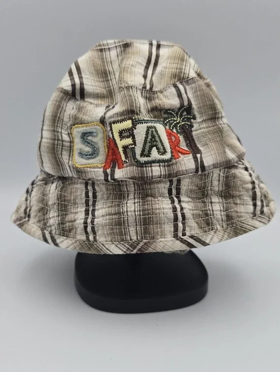 Infant 100% Cotton Plaid Safari Sun Bucket Hat