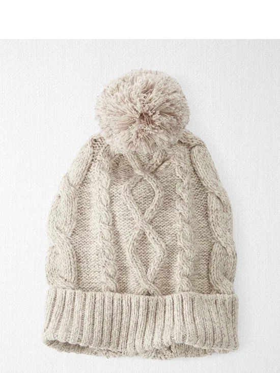 Baby Organic Cotton Cable Knit Beanie in Toasted Wheat