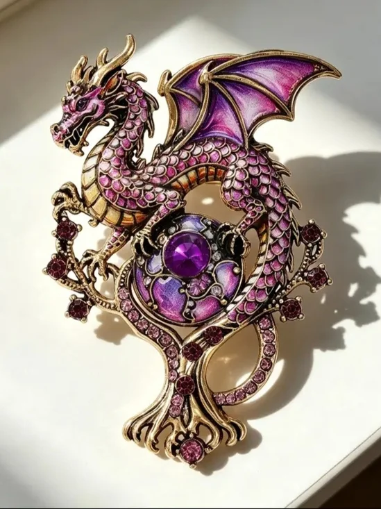 Ornate Purple Dragon Brooch Pin - Women Jewelry