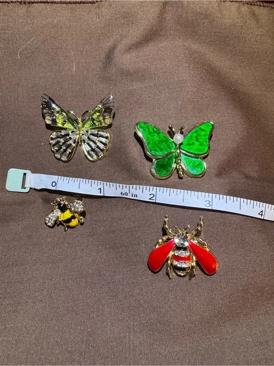 Assorted Enamel Butterfly & Bee Brooches - Green, Red, Yellow