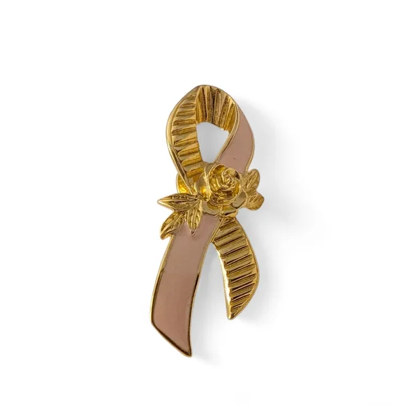 VINTAGE Cancer Survivor Ribbon Broach Pin Pink Enamel