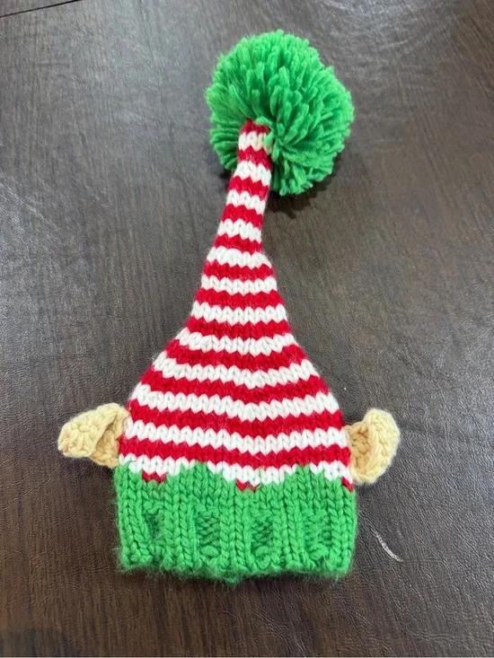 Elf Hat Christmas Beanie - Red, White & Green with Pom Sz 0-3M