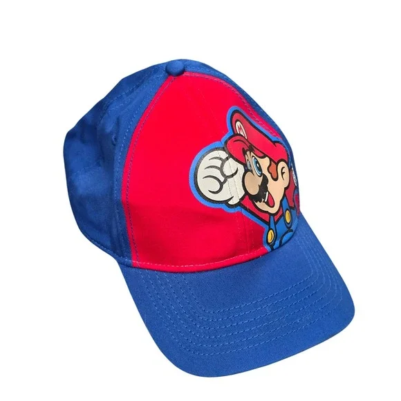 Nintendo Super Mario Graphic Baseball Cap Hat Youth OSFM Adjustable Blue Red