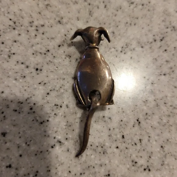 Sterling Silver Artisan Dog Brooch with Articulating Wagging Tail 1 5/8