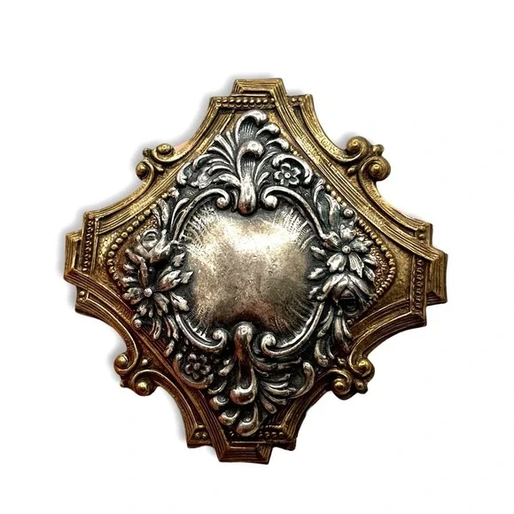 Vintage Repousse Victorian Art Nouveau Ornate Brooch  Pendant Gold Silver