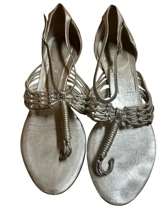 CHANEL Auth Leather Gold Strappy Sandals Shoes Cc Logo 39